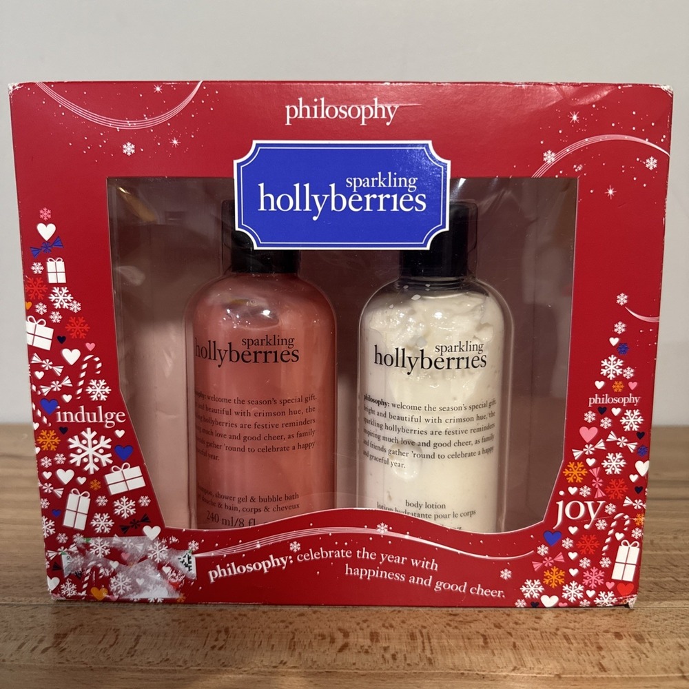 Philosophy Sparkling Hollyberries Body Lotion and Shower Gel Set 2x8 Oz New